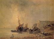 Richard Parkes Bonington Boats on the Shore of Normandy oil on canvas